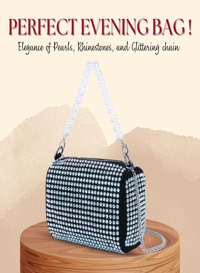 DOSYSO Evening Clutch Pearl Handle Designer Handbags for Women Stylish Latest Girls Sparkling Crossbody sling Bag with Chain strap Ladies Stone Purse Wallet for Party Wedding side Bag (MULTICOLOR) - Image 2